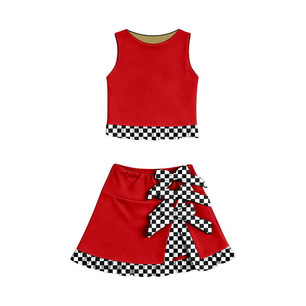 custom moq 5 mix size Baby Girls Red Black Bow Sleeveless Top Shorts Sets Vest Top Bows Skirt Shorts Sets Dress Yoga Active Scallop Sets