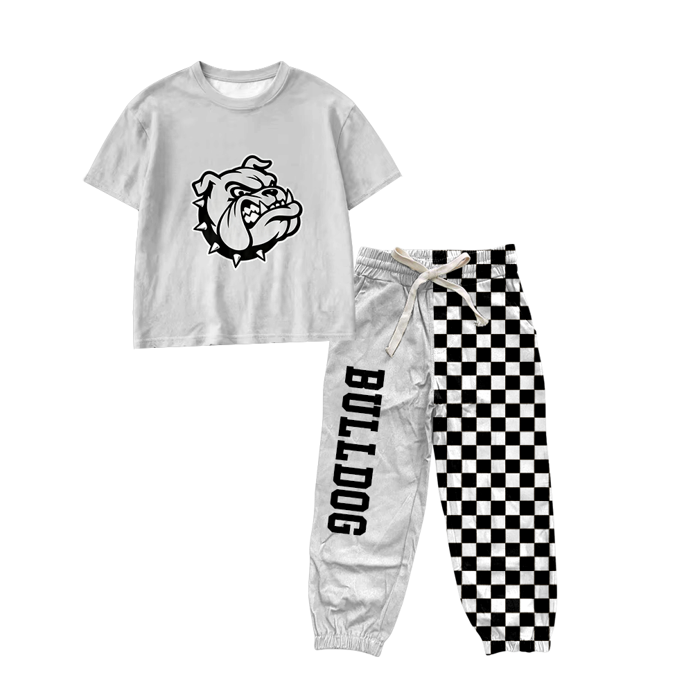 custom moq 5 mix size MSD073005 Baby Kids Short Sleeve Shirt Plaid Patchwork Long Pants Team Casual Set