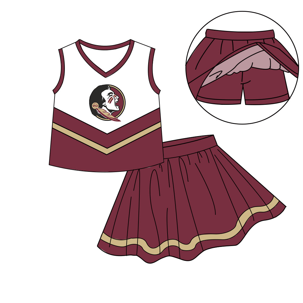 Custom moq 5 mix size milk silk eta 6-8weeks summer teams brick red baby girls clothes team sleeveless skirts shorts sets-25.7.7
