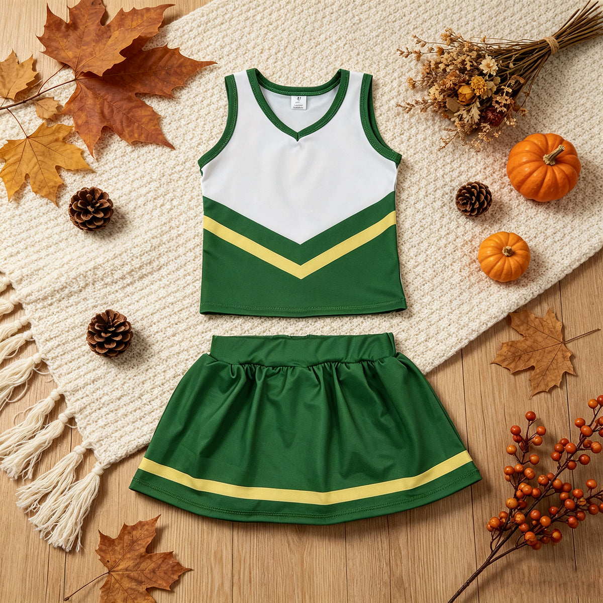 NEW RTS NO MOQ yoga fabric cotton GSD4238 Yoga Baby Girls Green Yellow Vest Top Matching Skort Yoga Active Team Clothes Set