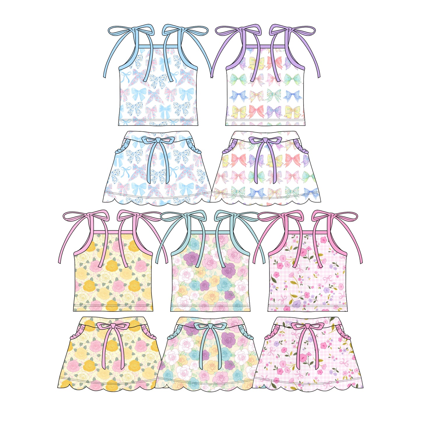 2.28 Custom moq 5 mix size Sibling Baby Girl Sleeveless Top And Skirt Set Cute Outfit