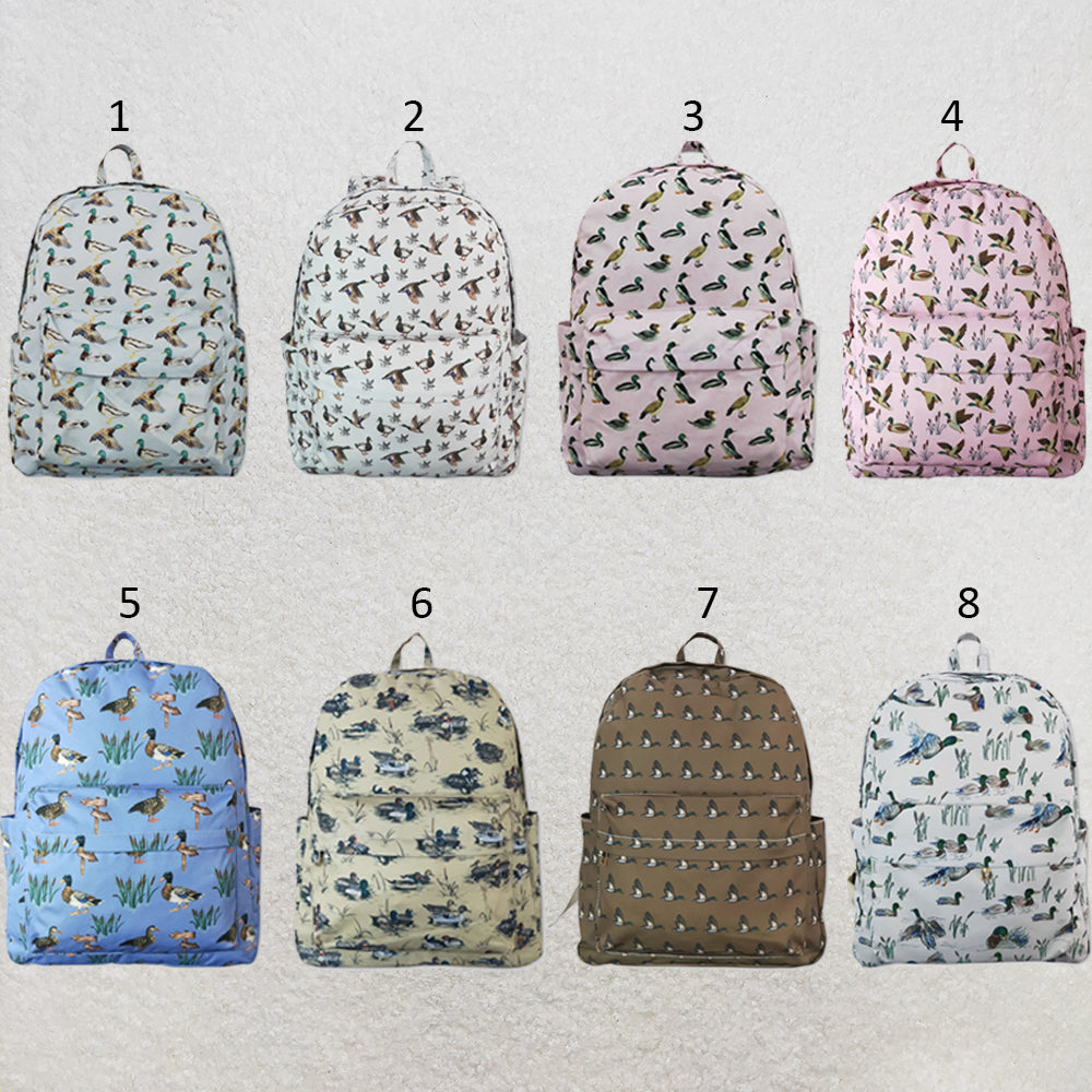 RTS NO MOQ Sibling milk silk Baby Kids Ducks Print Adjustable Strap Lightweight Backpack Bags