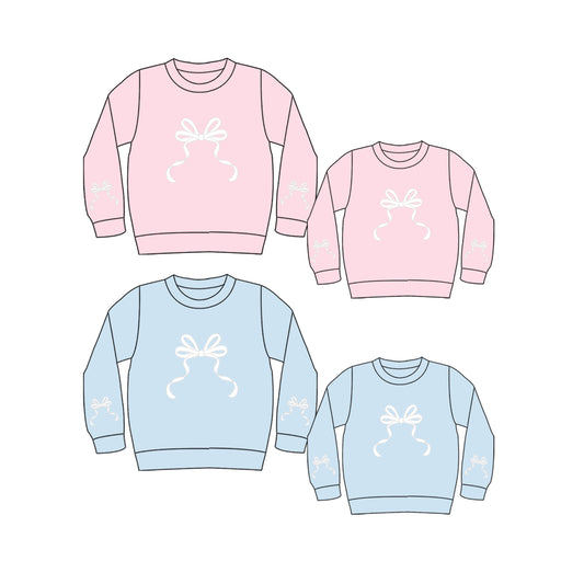 25.9.14 custom each style moq 5eta 4-6week Sibling Sister bow baby long sleeve top 2 and adult top 2 match design