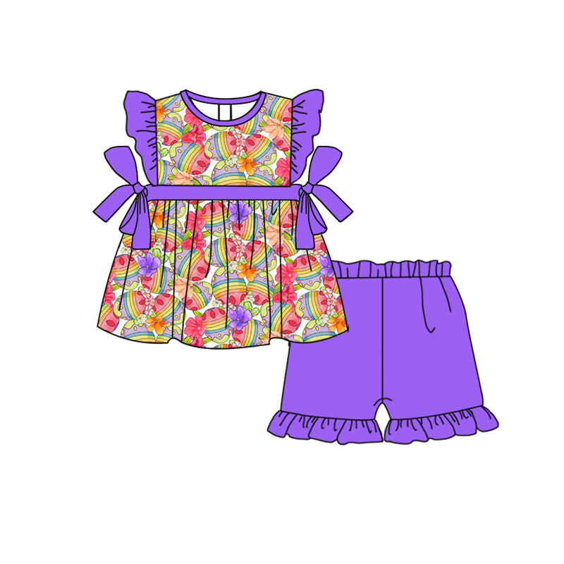 10.16 custom each style moq 5eta 4-6week Sibling Sister easter purple baby girl short sleeve shorts sets and dress and rompers match family design