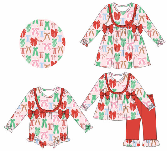 25.7.14 custom each style moq 5eta 4-6week Sibling Sisters bow baby girl long sleeve pants sets and dress and rompers match family design