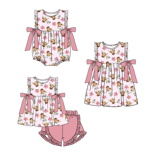 3.28 custom each style moq 5eta 4-6week Sibling Sisters alpine floral baby girl short sleeve shorts sets and dress and rompers match family design