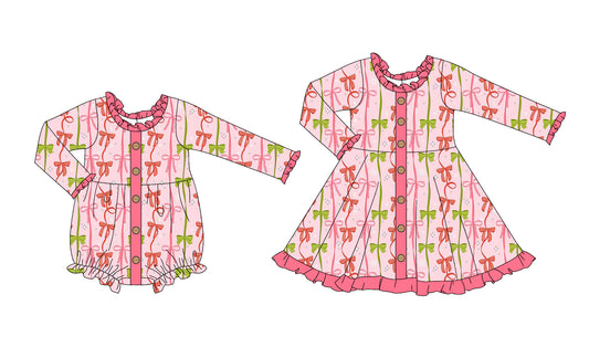 25.6.17 custom each style moq 5eta 4-6week Sibling Sisters bow baby girl long sleeve dress and rompers match family design