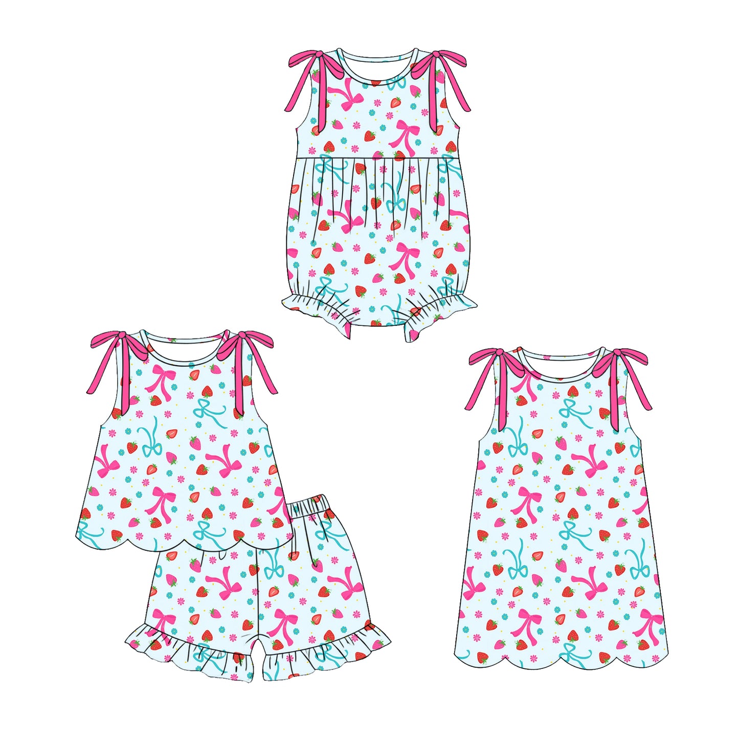 4.6 Custom moq 5 mix size Sibling Baby Girl's Bows Blue Sleeveless Top And Short Set Cute Romper Dress for Summer