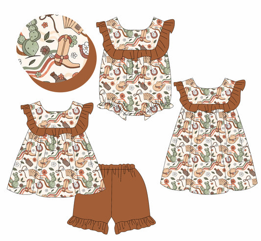 3.26 custom each style moq 5eta 4-6week Sibling Sisters boot hat baby girl short sleeve shorts sets and dress and rompers match family design