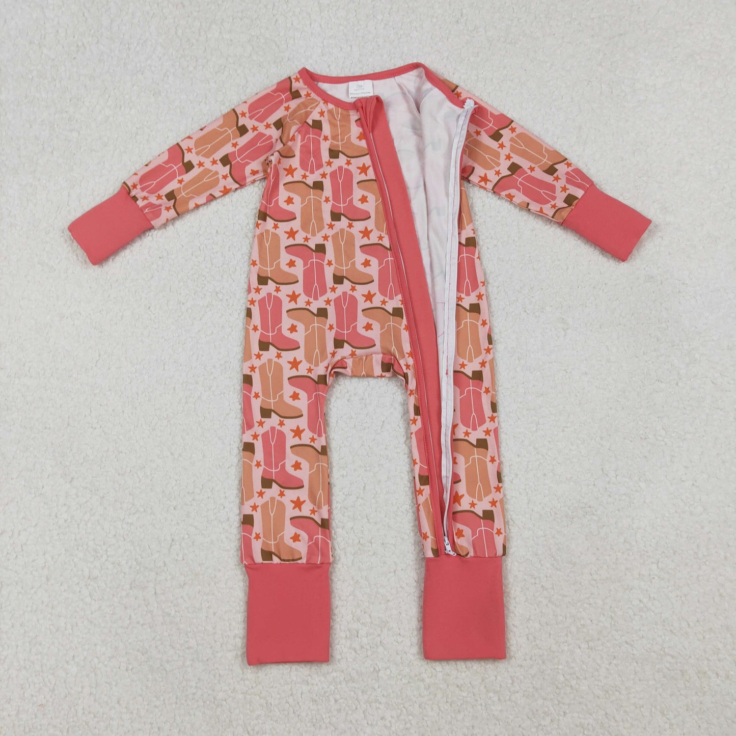RTS NO MOQ（In Stock) LR2733 Coral red zip-up long-sleeved bodysuit with boots and stars