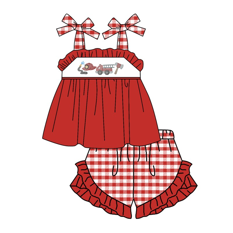 Deadline October 2  custom no moq eta 6-8weeks Red Plaid Tank Top-Lace Shorts Set