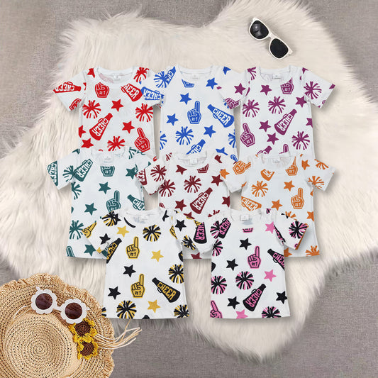RTS NO MOQ Sibling baby girl clothes cheers short-sleeved tops