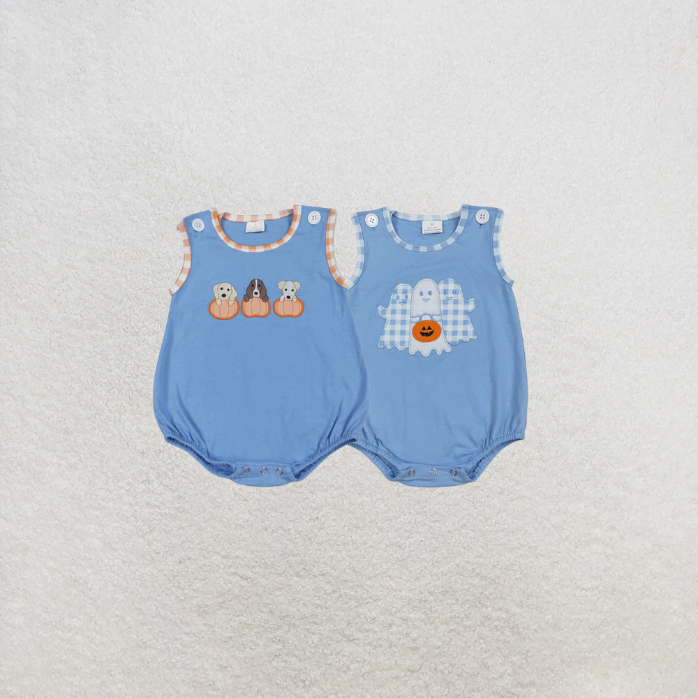 RTS NO MOQ Sibling Baby Boys Baby Boys Blue Sleeveless Fall Rompers Preorder