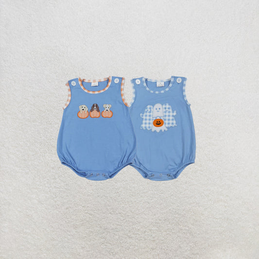 RTS NO MOQ Sibling Baby Boys Baby Boys Blue Sleeveless Fall Rompers Preorder