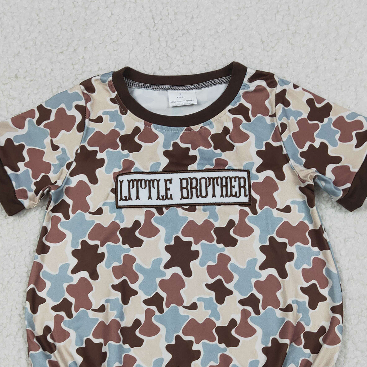 RTS NO MOQ SR3986 Camo Embroidery Little Brother Baby Boys Rompers Short Sleeve Cute Baby Outfit