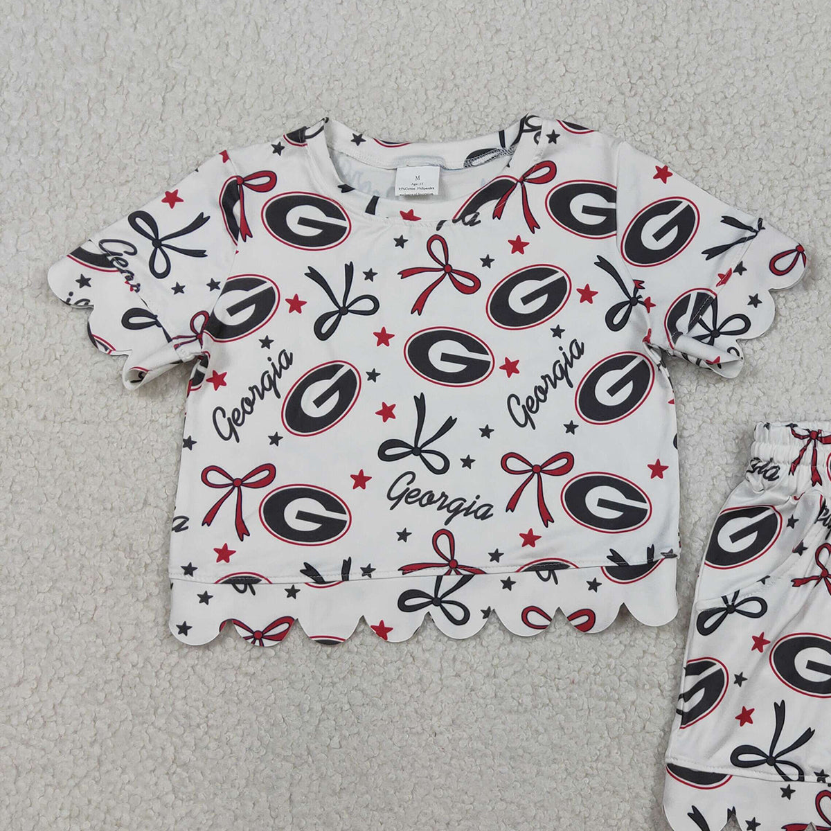 RTS NO MOQ GSSO3250 Baby Girls Bows Top with Scallop Shorts Outfit Set Team Clothing
