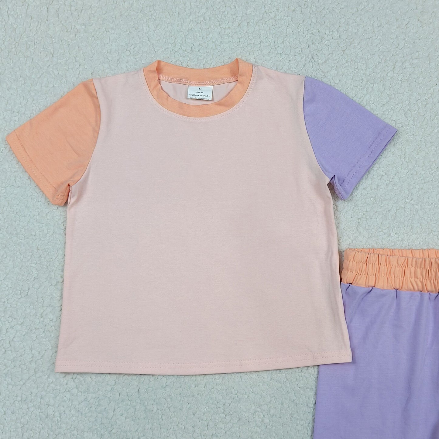 RTS NO MOQ GSSO3504 Toddler Girls Peach Purple Color Block Top Slouchy Shorts Daily Wear Clothes