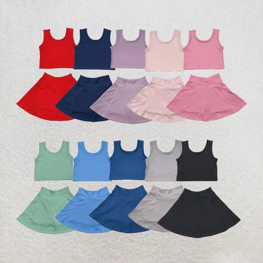 RTS NO MOQ Sibling Baby Girls Colorful Vests Skirt Shorts Yoga Active Clothes Sets
