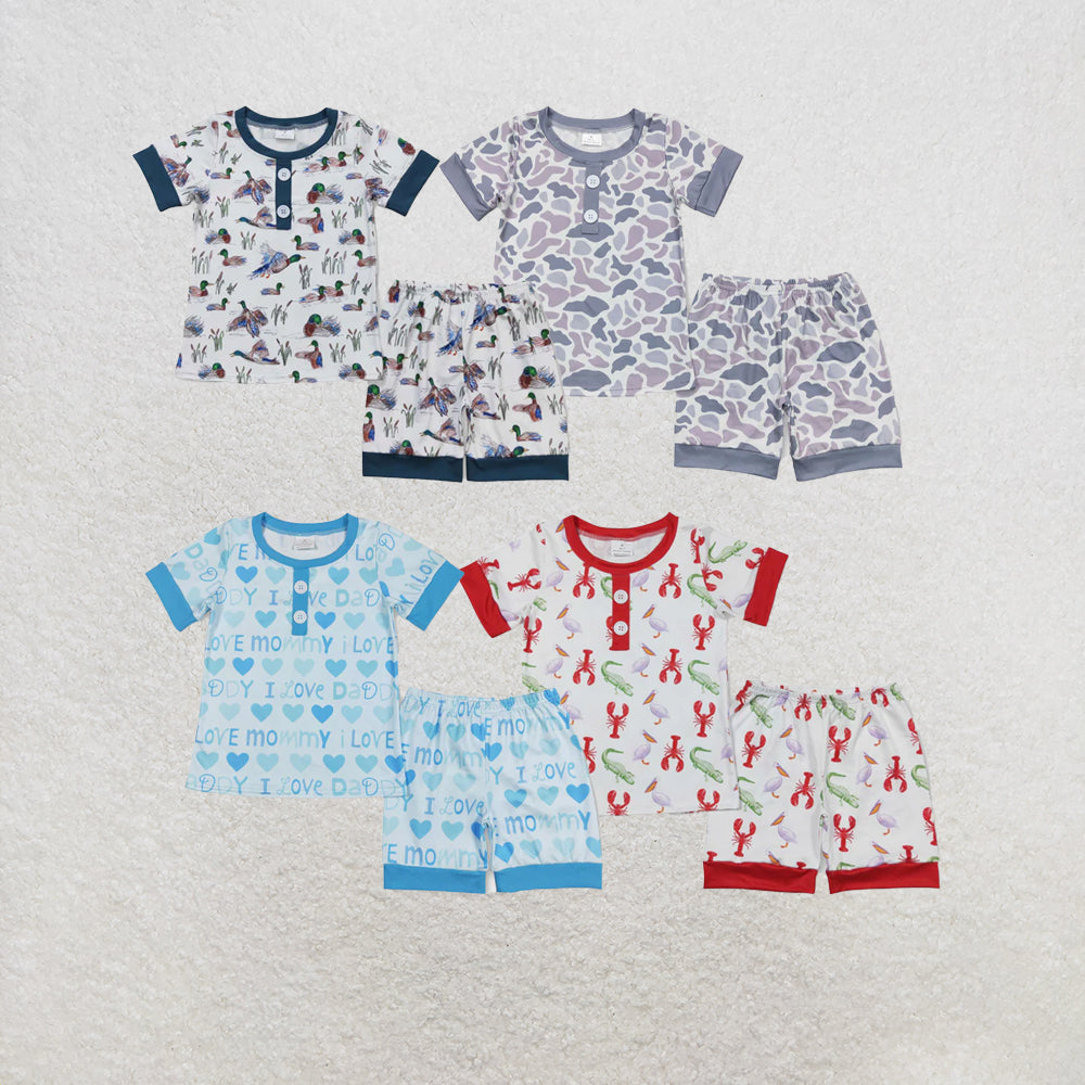 RTS NO MOQ Sibling Baby Boys Ducks Short Sleeve Tee Shirt Top Shorts Pajamas Clothes Sets