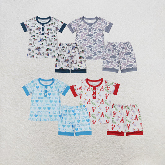 RTS NO MOQ Sibling Baby Boys Ducks Short Sleeve Tee Shirt Top Shorts Pajamas Clothes Sets
