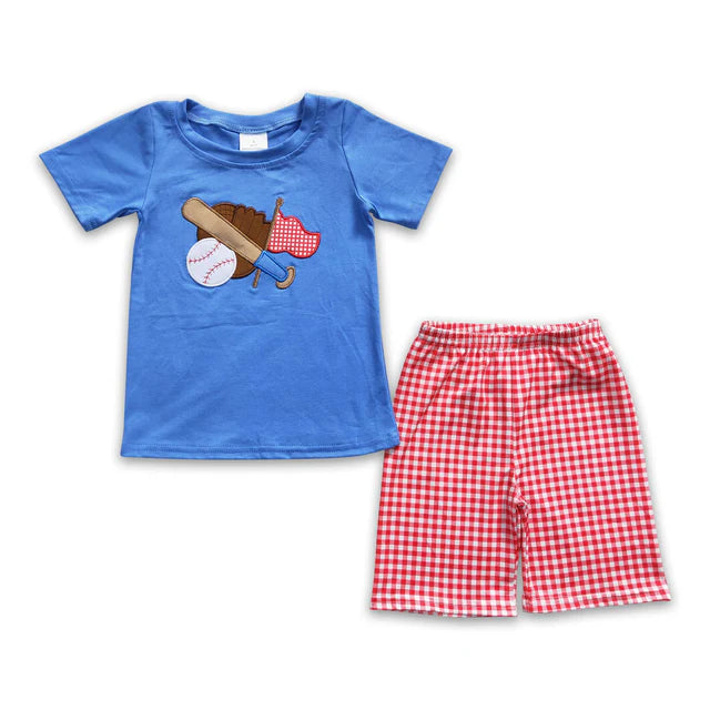 RTS NO MOQ Sibling Baby Boys Baseball Summer Shorts Sets Clothes Sets