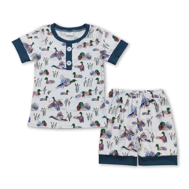 RTS NO MOQ Sibling Baby Boys Ducks Short Sleeve Tee Shirt Top Shorts Pajamas Clothes Sets