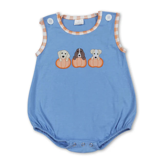 RTS NO MOQ Sibling Baby Boys Baby Boys Blue Sleeveless Fall Rompers Preorder