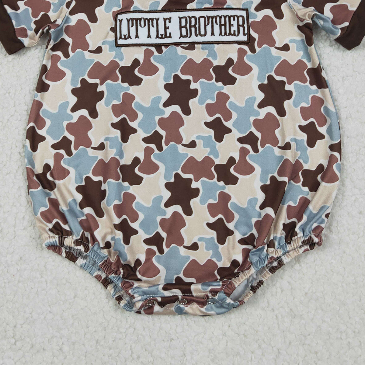 RTS NO MOQ SR3986 Camo Embroidery Little Brother Baby Boys Rompers Short Sleeve Cute Baby Outfit