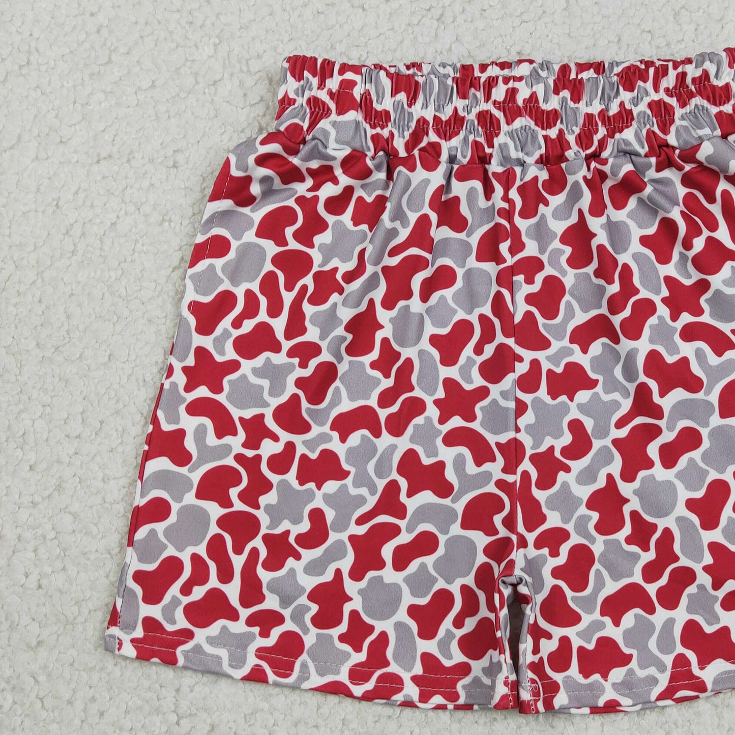 RTS NO MOQ milk silk SS0880 Baby Boys Red Grey Camo Team Sports Pocket Shorts
