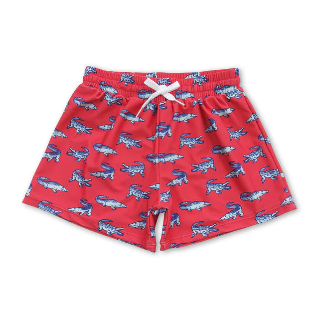 RTS NO MOQ（In Stock)Baby Boys Summer Red Alligator Trunks Swimsuits Swimwears