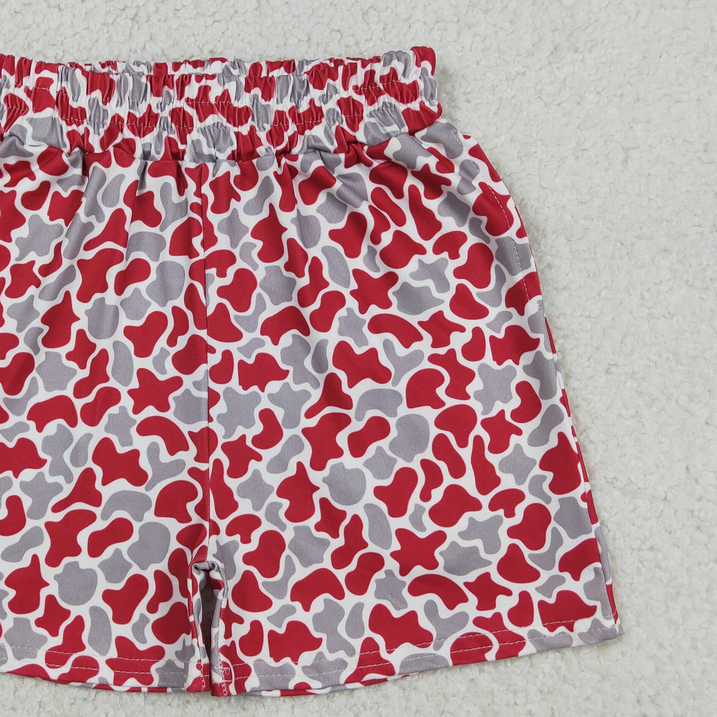 RTS NO MOQ milk silk SS0880 Baby Boys Red Grey Camo Team Sports Pocket Shorts