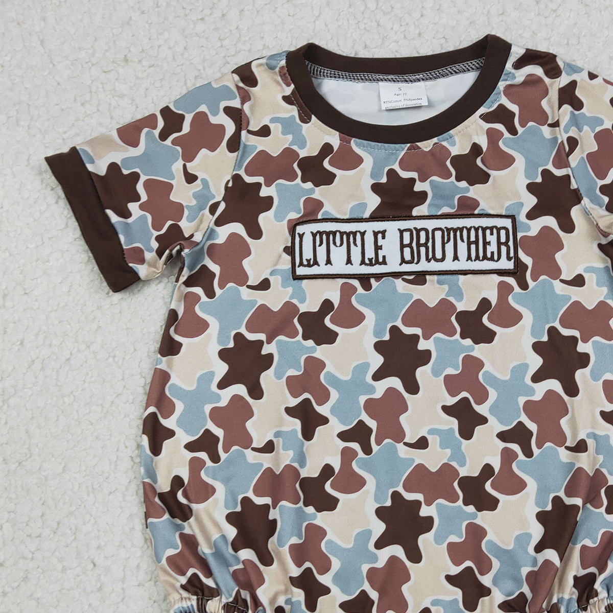 RTS NO MOQ SR3986 Camo Embroidery Little Brother Baby Boys Rompers Short Sleeve Cute Baby Outfit