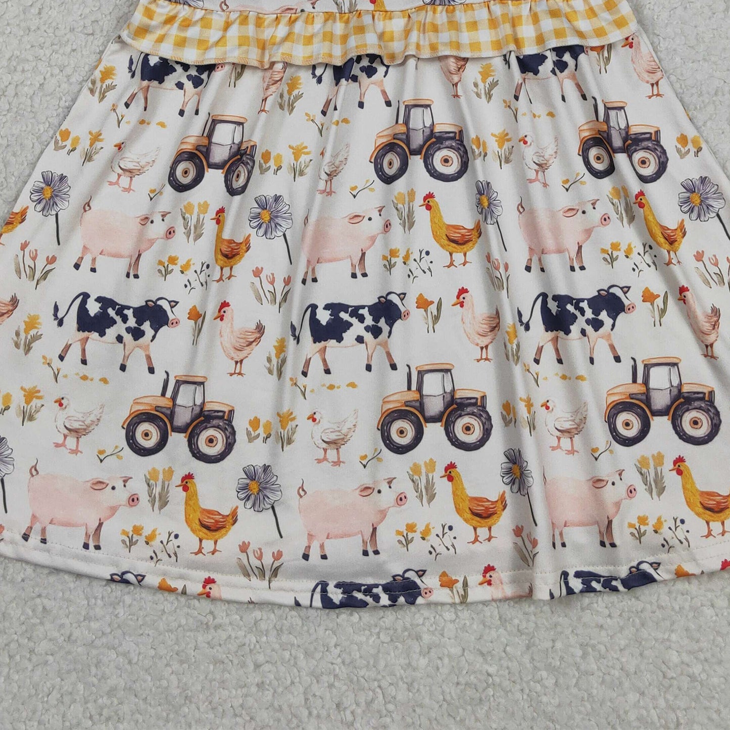 RTS NO MOQ GSD3476 milk silk Baby Girls Cute Sleeveless Cows Trucks Farm Knee Length Dresse