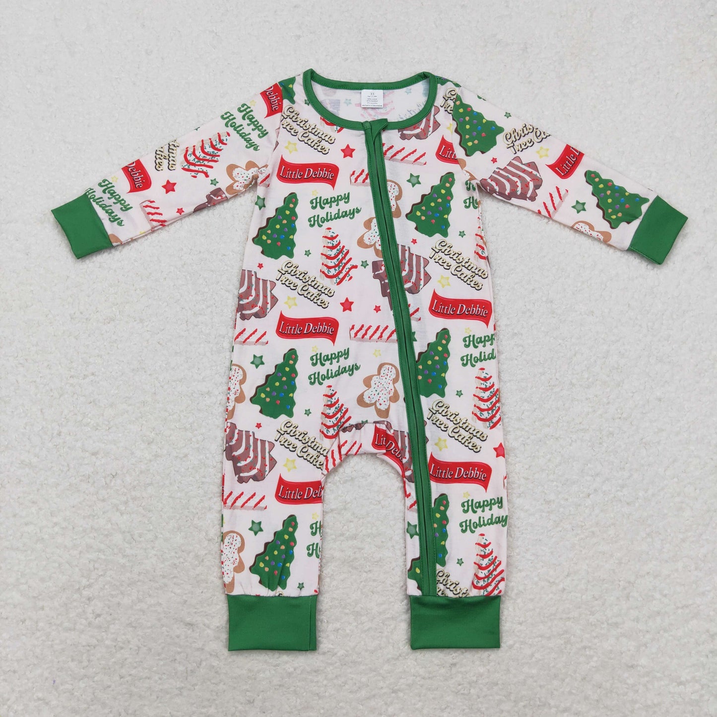RTS NO MOQ（In Stock) LR1057 Happy holidays Modal Christmas tree biscuit zipper long-sleeved jumpsuit