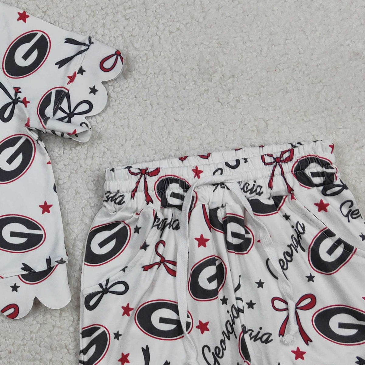 RTS NO MOQ GSSO3250 Baby Girls Bows Top with Scallop Shorts Outfit Set Team Clothing
