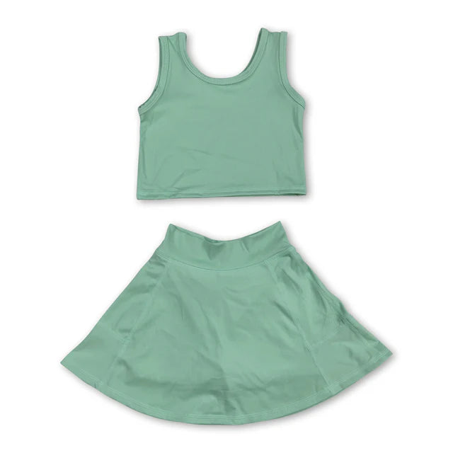 RTS NO MOQ Sibling Baby Girls Colorful Vests Skirt Shorts Yoga Active Clothes Sets