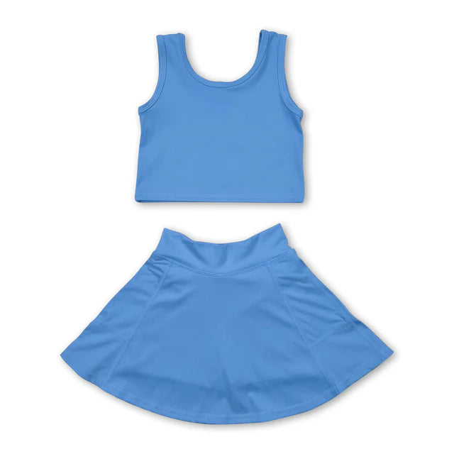 RTS NO MOQ Sibling Baby Girls Colorful Vests Skirt Shorts Yoga Active Clothes Sets