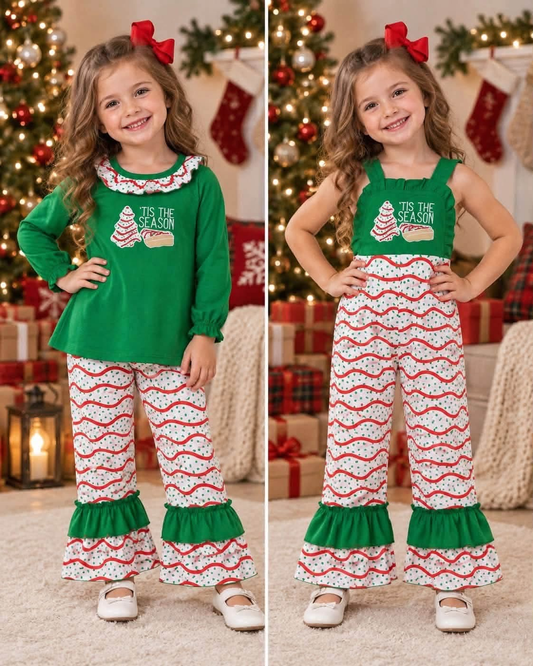 RTS NO MOQ Sibling Baby girls clothes embroidery Christmas long-sleeved trousers suits and jumpsuit