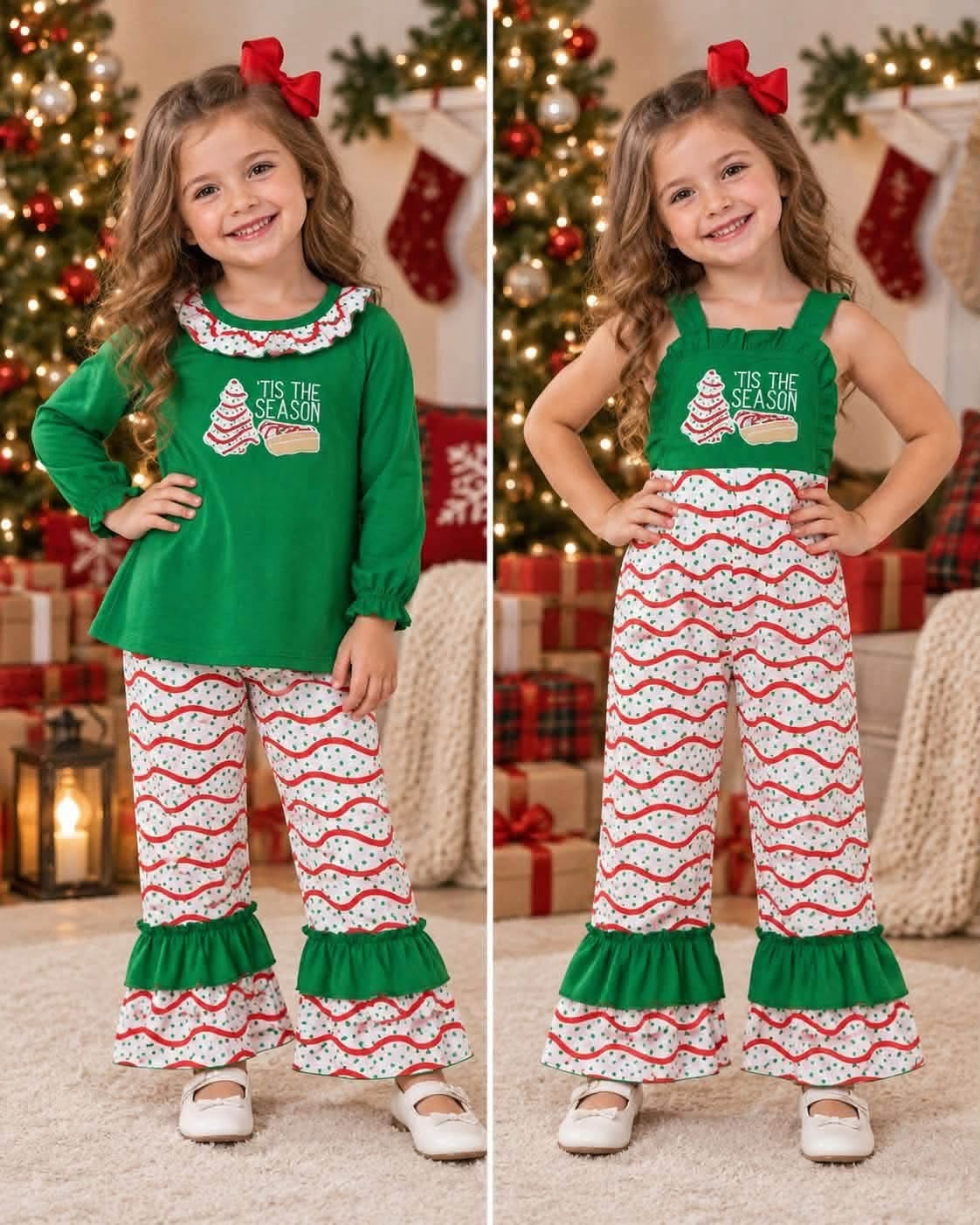 RTS NO MOQ Sibling Baby girls clothes embroidery Christmas long-sleeved trousers suits and jumpsuit