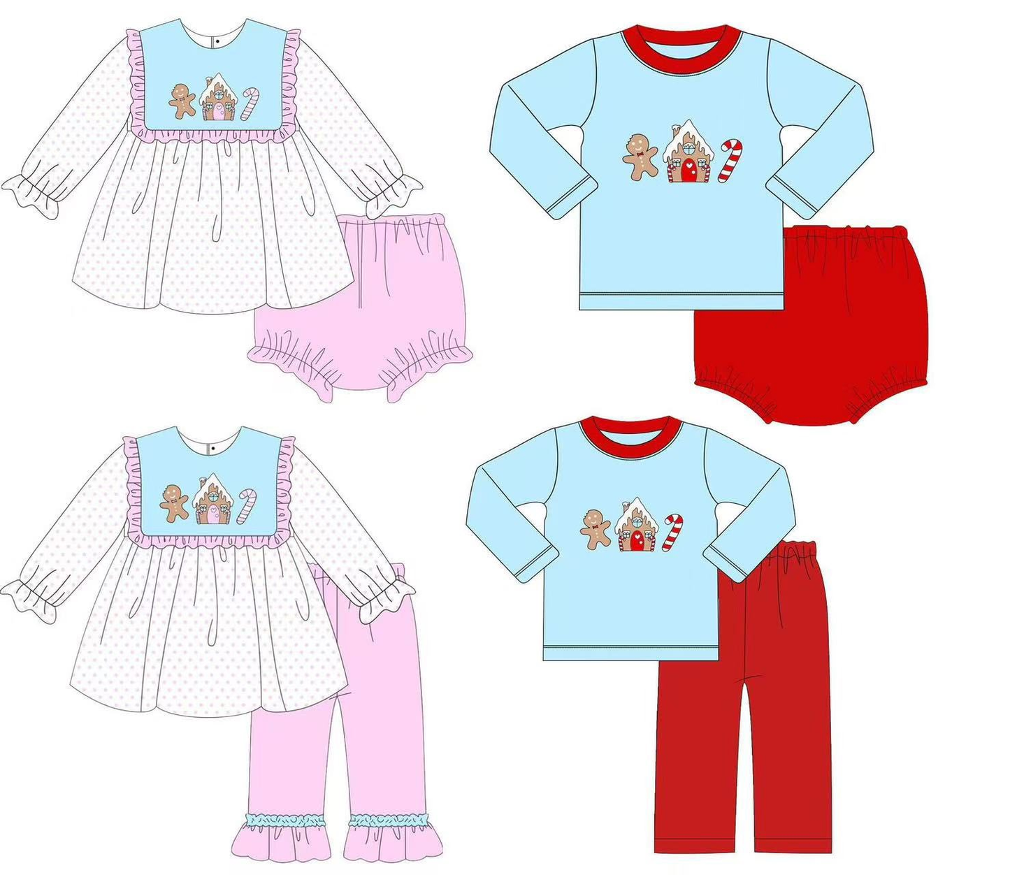 Custom moq 5 each style eta 6-7weeks baby girl clothes Christmas long sleeve pants 1 and pants sets 2 and briefs sets 1 and briefs sets 2