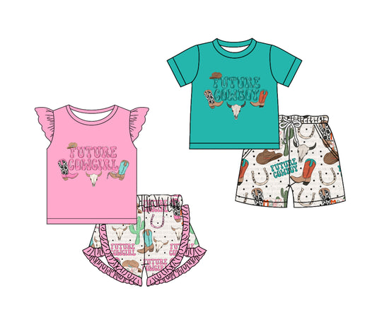 11.26 custom each style moq 5eta 4-6week Sibling Sister FUTURE baby girl short sleeve shorts fish sets 1 and easter sets 2 match design