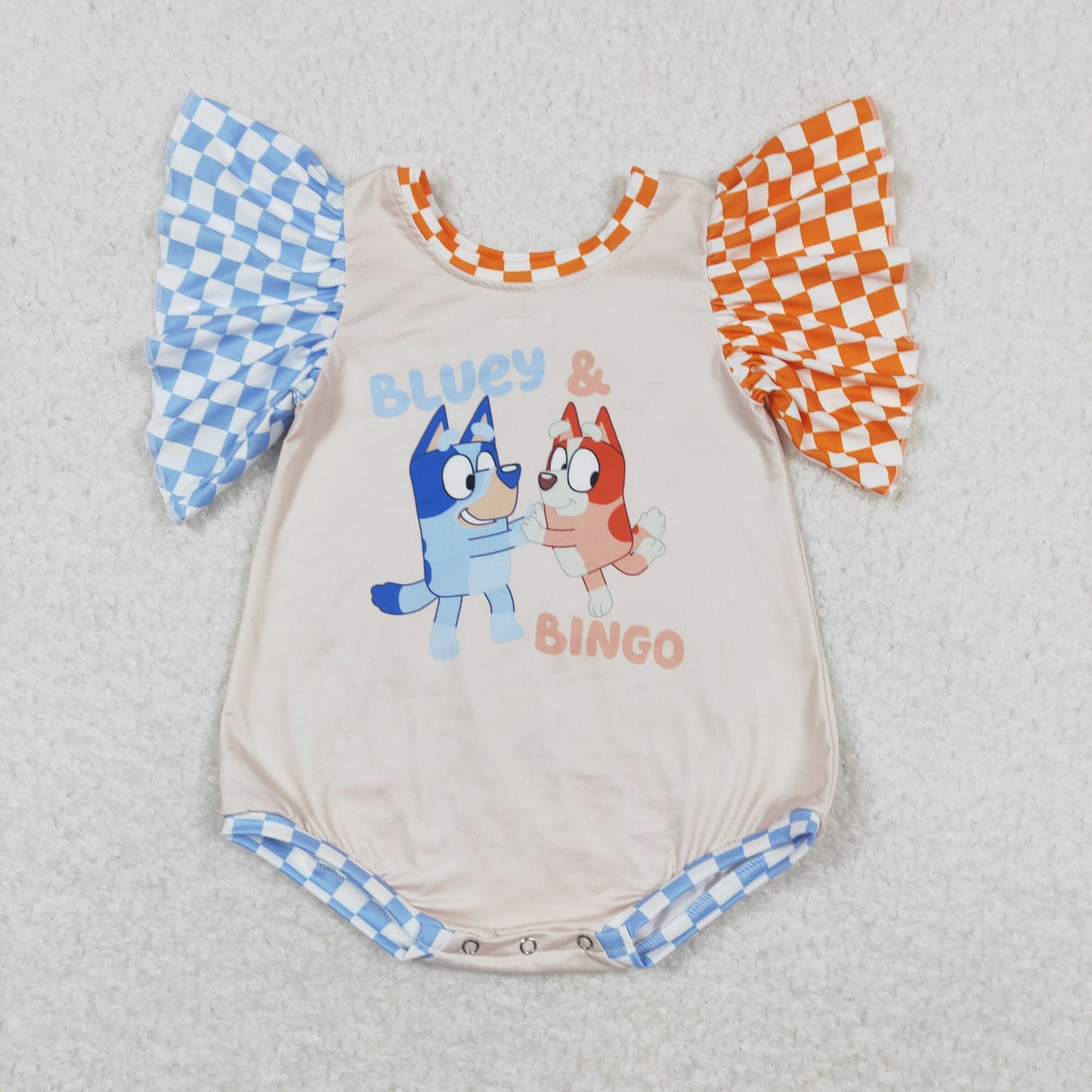 Cute Clothes SR1098  blue orange plaid short-sleeved Rompers