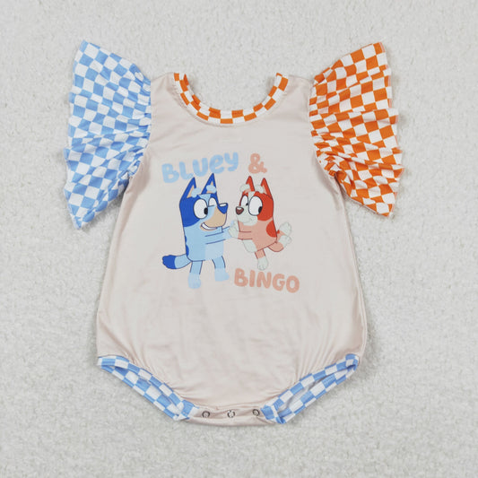 Cute Clothes SR1098  blue orange plaid short-sleeved Rompers