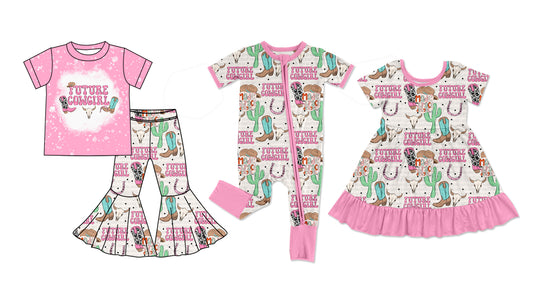 11.26 custom each style moq 5eta 4-6week Sibling Sister cow head hat boot baby girl sets and dress and rompers match family design