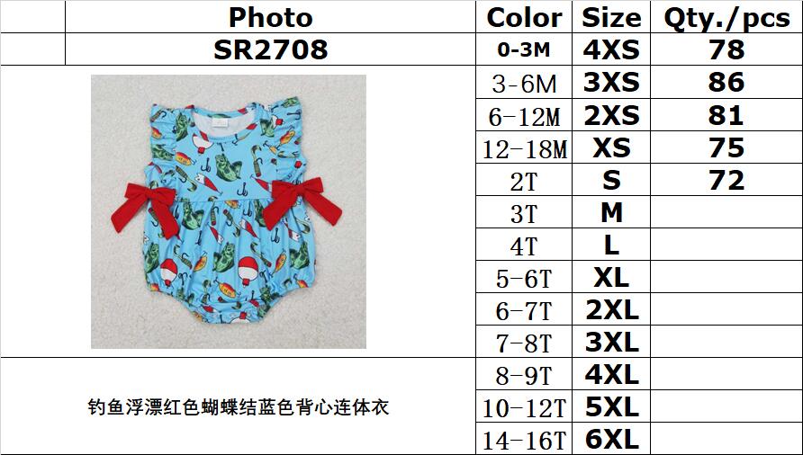 RTS NO MOQ ETA 5/7days arrived SR2708 Fishing float red bow blue vest jumpsuit