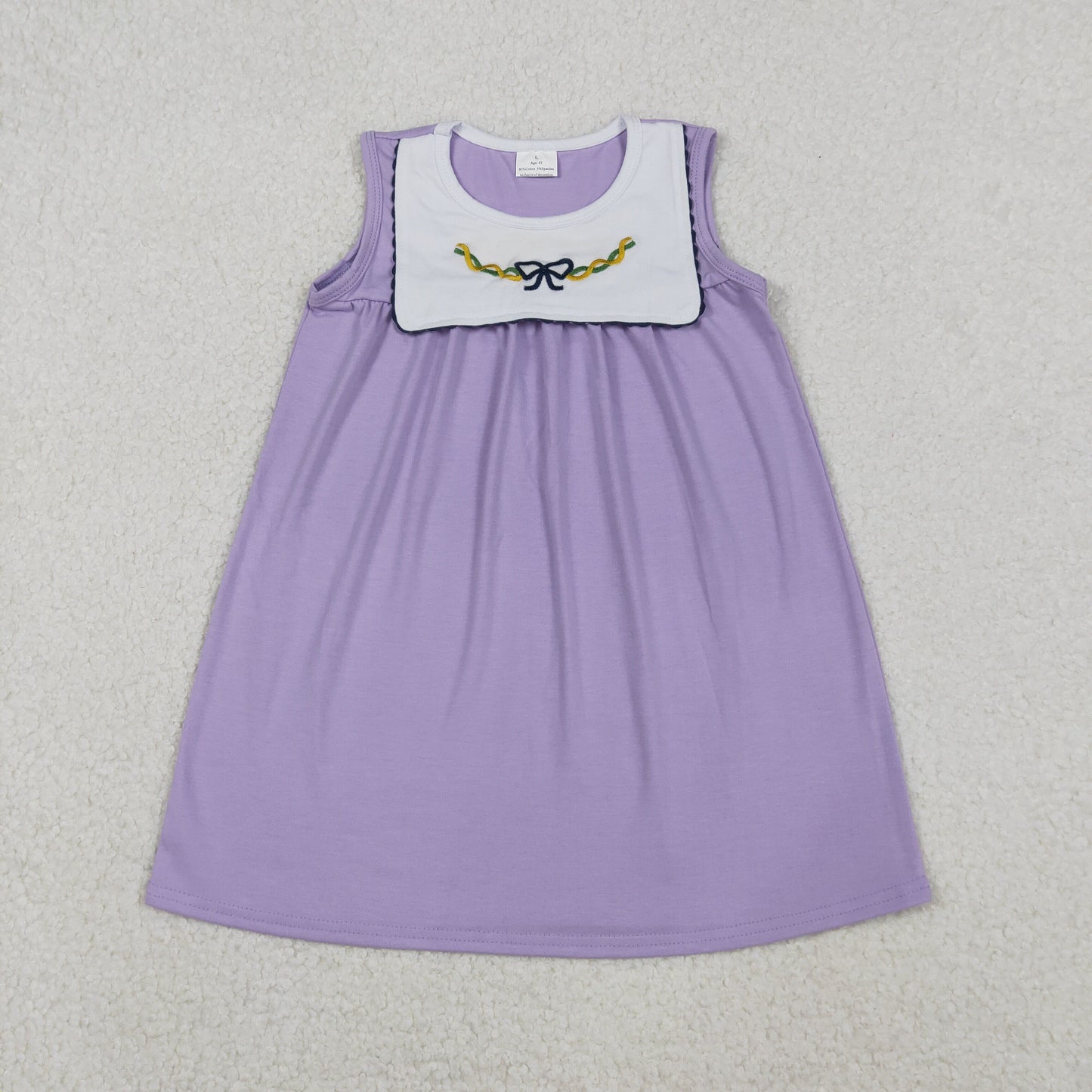 RTS NO MOQ（In Stock ) GSD2832 Embroidered Carnival Bow Pattern Purple Sleeveless Dress