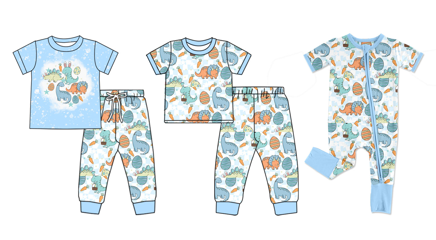 11.26 custom each style moq 5eta 4-6week Sibling Sister easter dinosaur baby girl sets and sets 2 and rompers match family design