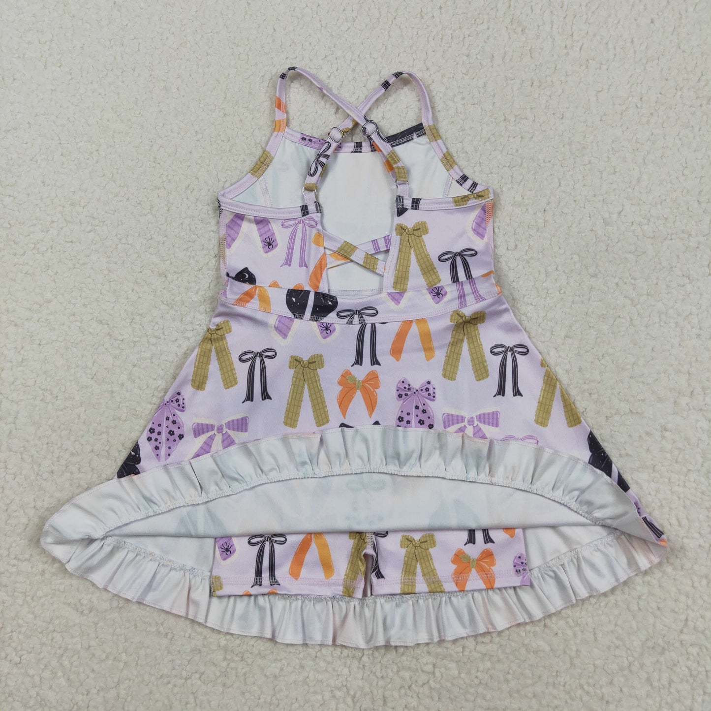 RTS NO MOQ（In Stock) GSD2737 Purple sleeveless Halloween yoga dress with a bow pattern