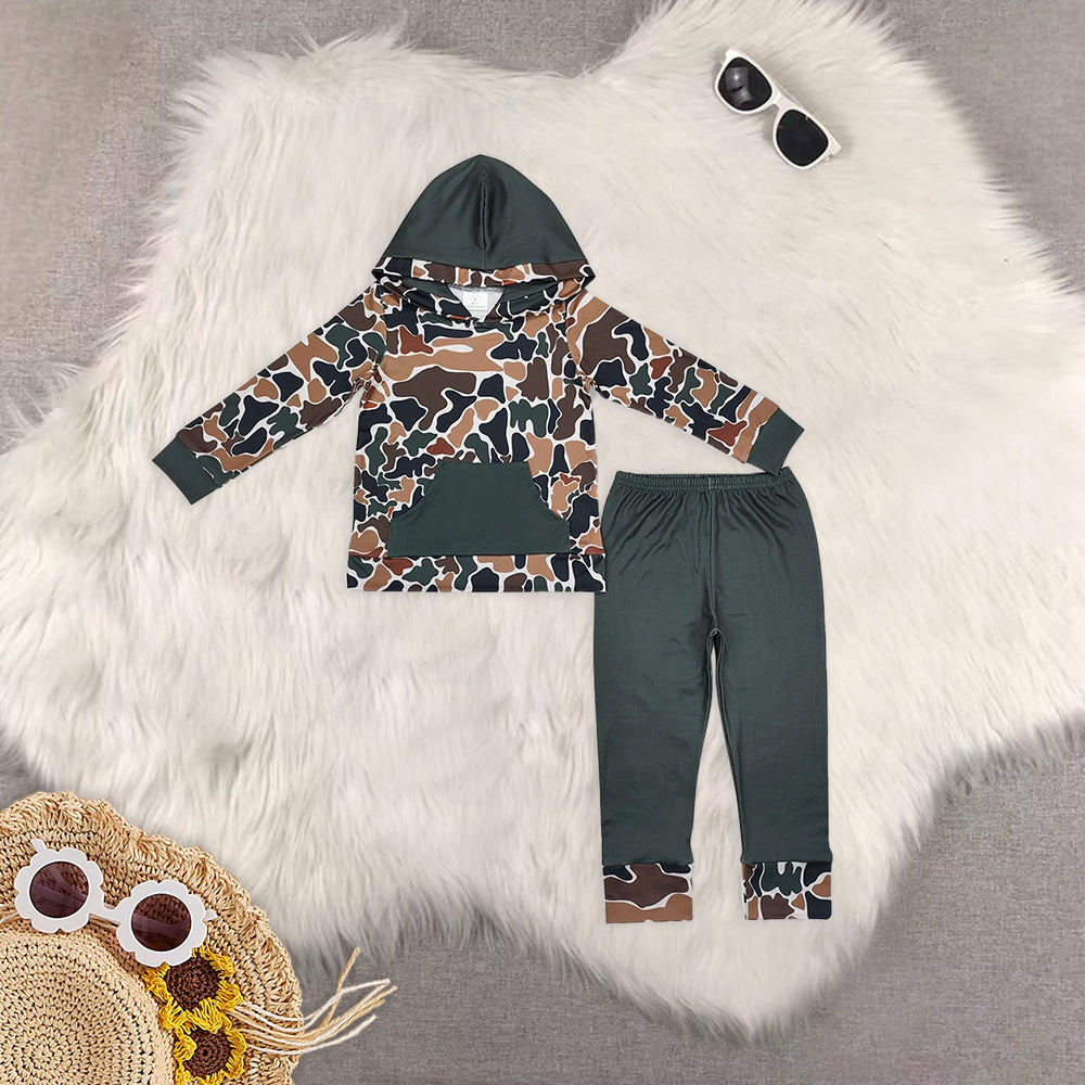 RTS NO MOQ baby boy clothes camouflage hooded long sleeve pants Sets