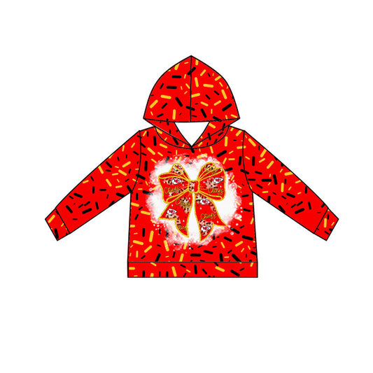 Custom moq 5 mix size milk silk summer team baby girls and boys clothes bow red hooded long sleeve top-25.10.22
